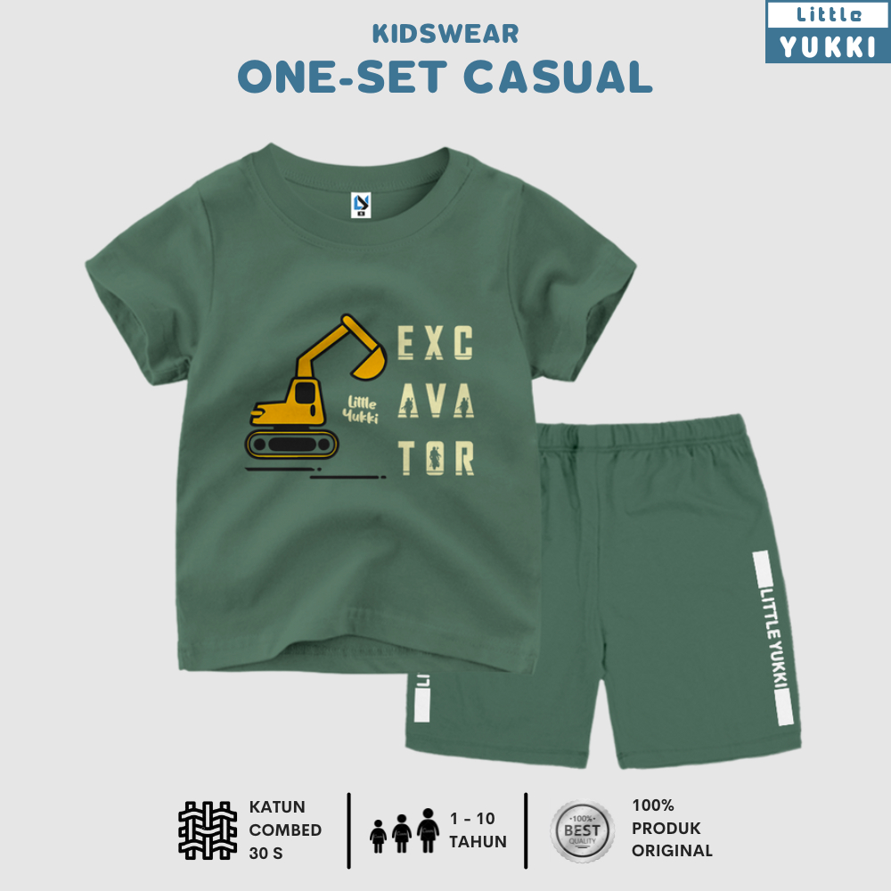 ONESET Kaos Anak Unisex Premium Cotton Combed 30S Usia 1-10 Tahun - Setelan Kaos Anak EXCAVATOR Usia
