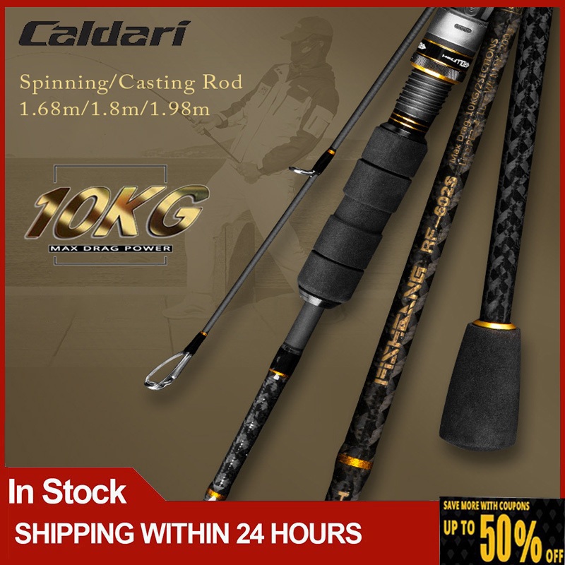Pancing perahu pancing laut Portabel 2 Bagian UL Carbon Pancing 10kg Max Drag 1.68-1.98m Ultra-light