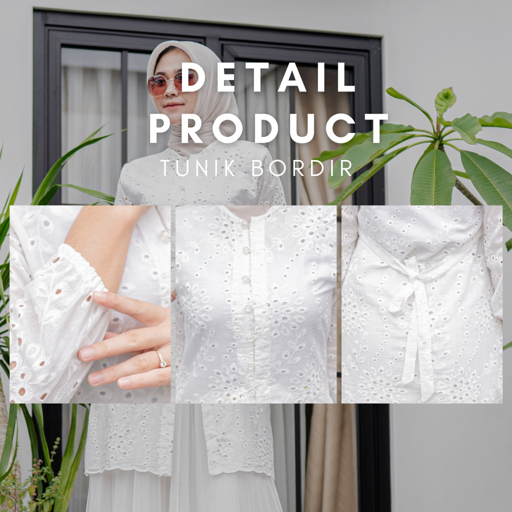 Grade Ori Atasan Chea Tunik Wanita Katun Bordir Cotton Bolong Premium Jumbo Putih Tunic Kondangan