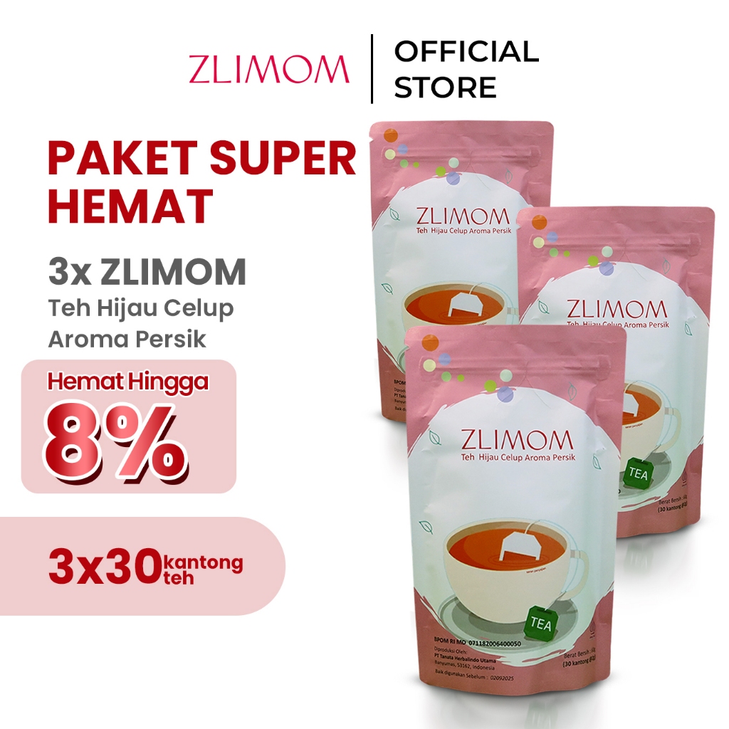 

Zlimom Teh Hijau Celup Aroma Persik 30 Kantong Teh Paket 3 pcs