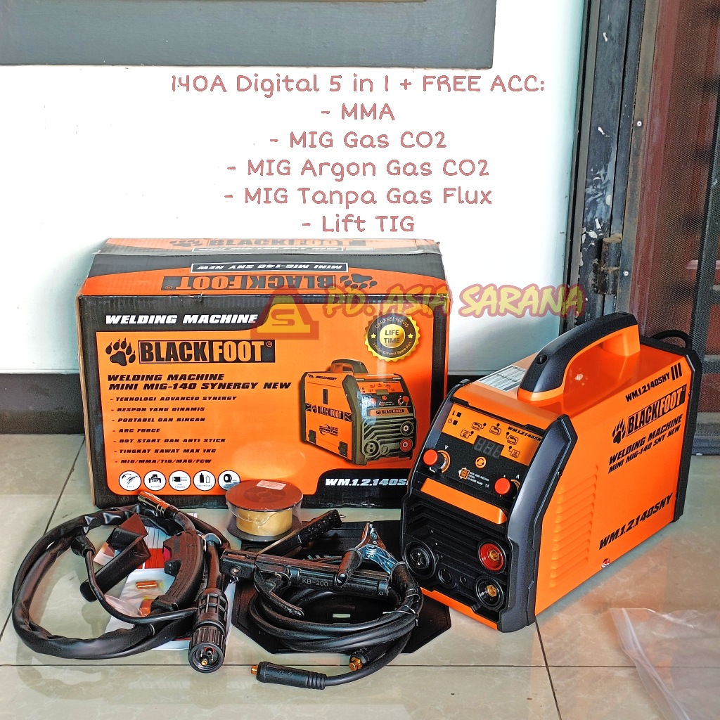 Mesin Las 5 in 1 Mini MIG 140A + MMA + MAG + FCW + Lift TIG BLACKFOOT WM.1.2.140SNY