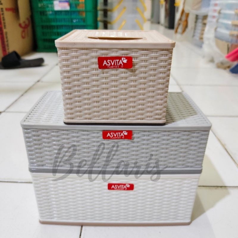 Tempat Tisu Asvita Kotak dan Persegi motif rotan