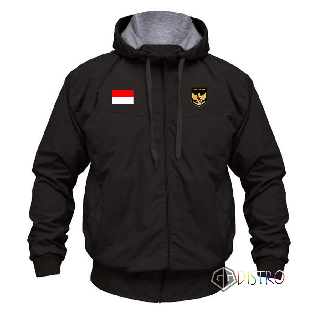 Promo Bomber Unisex - Jacket Bomber Kupluk Garuda 02 Bendera Merah Putih Jacket Parasut Bisa Bolak B