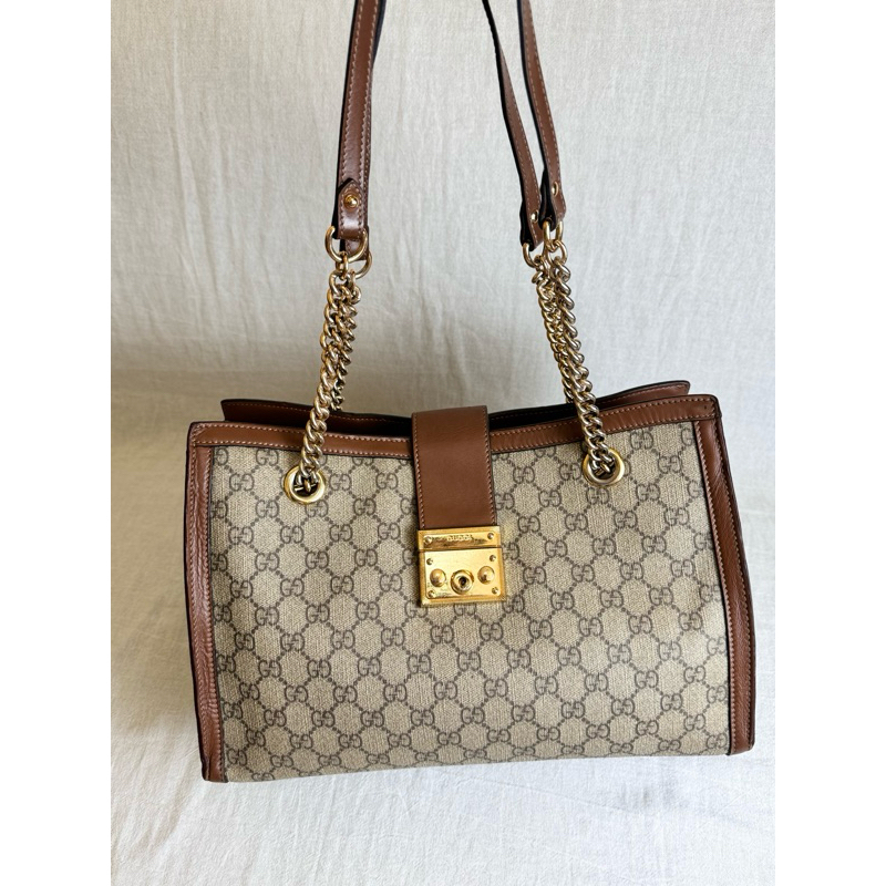 TAS GUCCI* PADLOCK MEDIUM GG BROWN SHOULDER BAG PRELOVED BRANDED