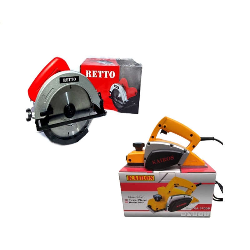 PAKET SPESIAL TUKANG KAYU 2 ITEM CIRCULAR SAW GERGAJI KAYU LISTRIK + Electric Planner Mesin Serut Ka
