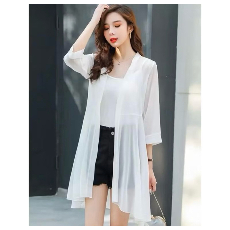 nadira cardigan basic transparan outer tunik ceruty wanita model korean style