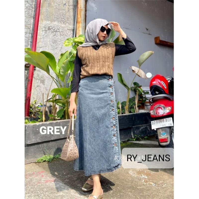Rok kancing rok jeans kancing skinny skrit rok jeans panjang wanita