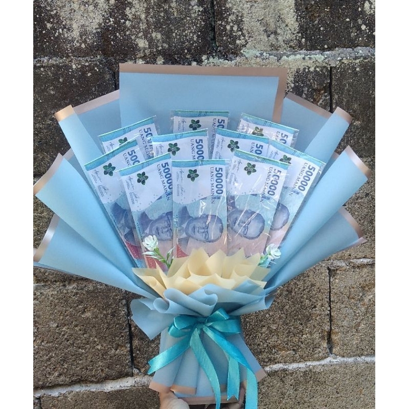 buket kosongan uang 10 lembar bunga artificial Bandung murah