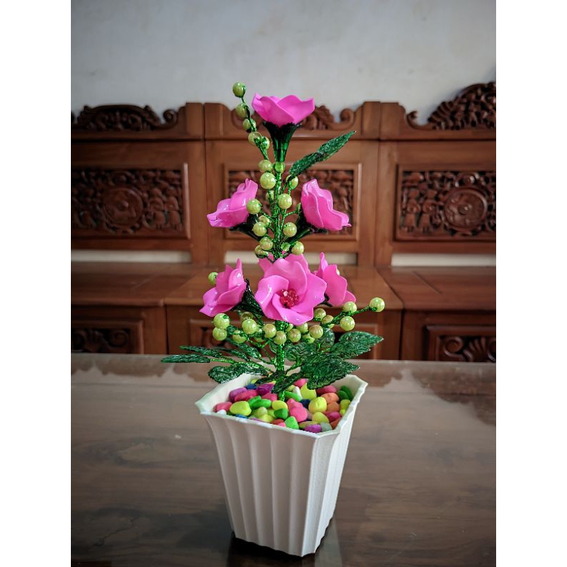 Bunga Mote Akrilik Mawar Pink