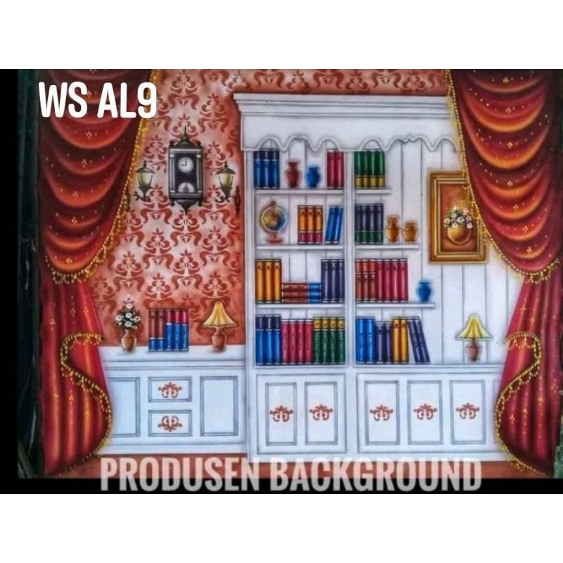 READY COD Kain 3x2,5m Background Wisuda Latar Rak Buku Studio Foto Kode WS AL9
