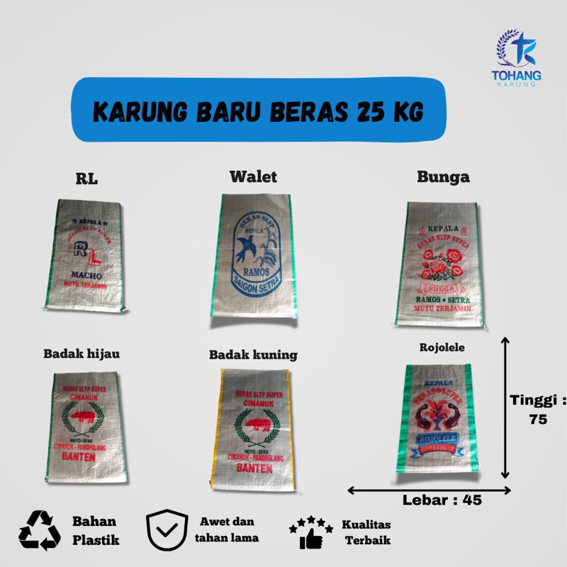 Karung plastik baru beras 25kg rojolele badak bmw RL Walet