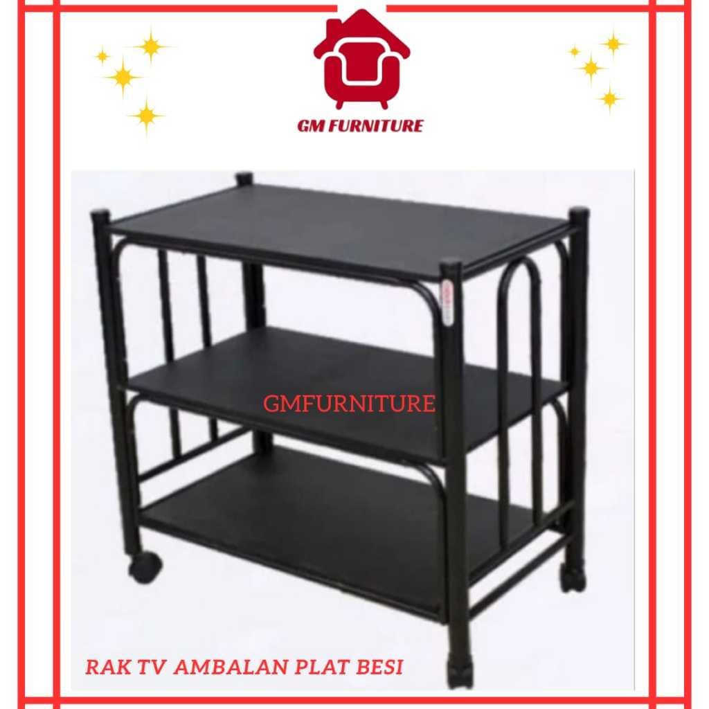 Rak Tv Besi Cooting Ambalan Plat Besi 3 Susun - Gmfurniture