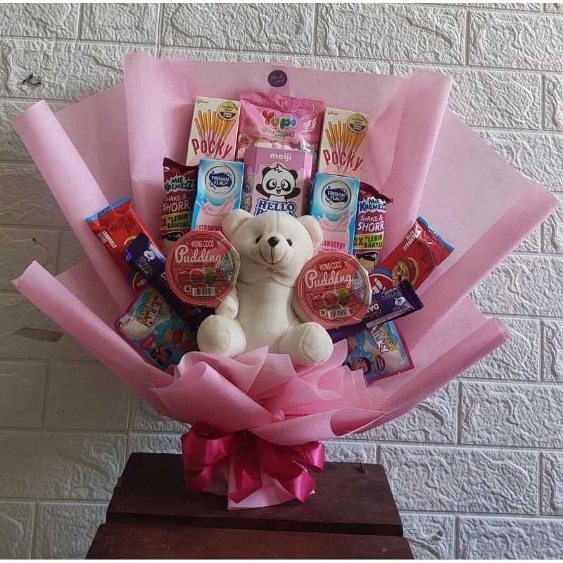 

bucket snack pink/bucket snack wisuda/bucket snack boneka/bucket ulang tahun