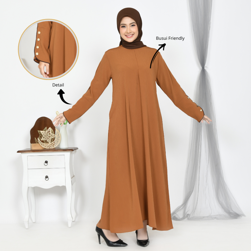 Sarimbit Keluarga / Baju Couple Keluarga Gamis Abaya Brick Coklat Caramel