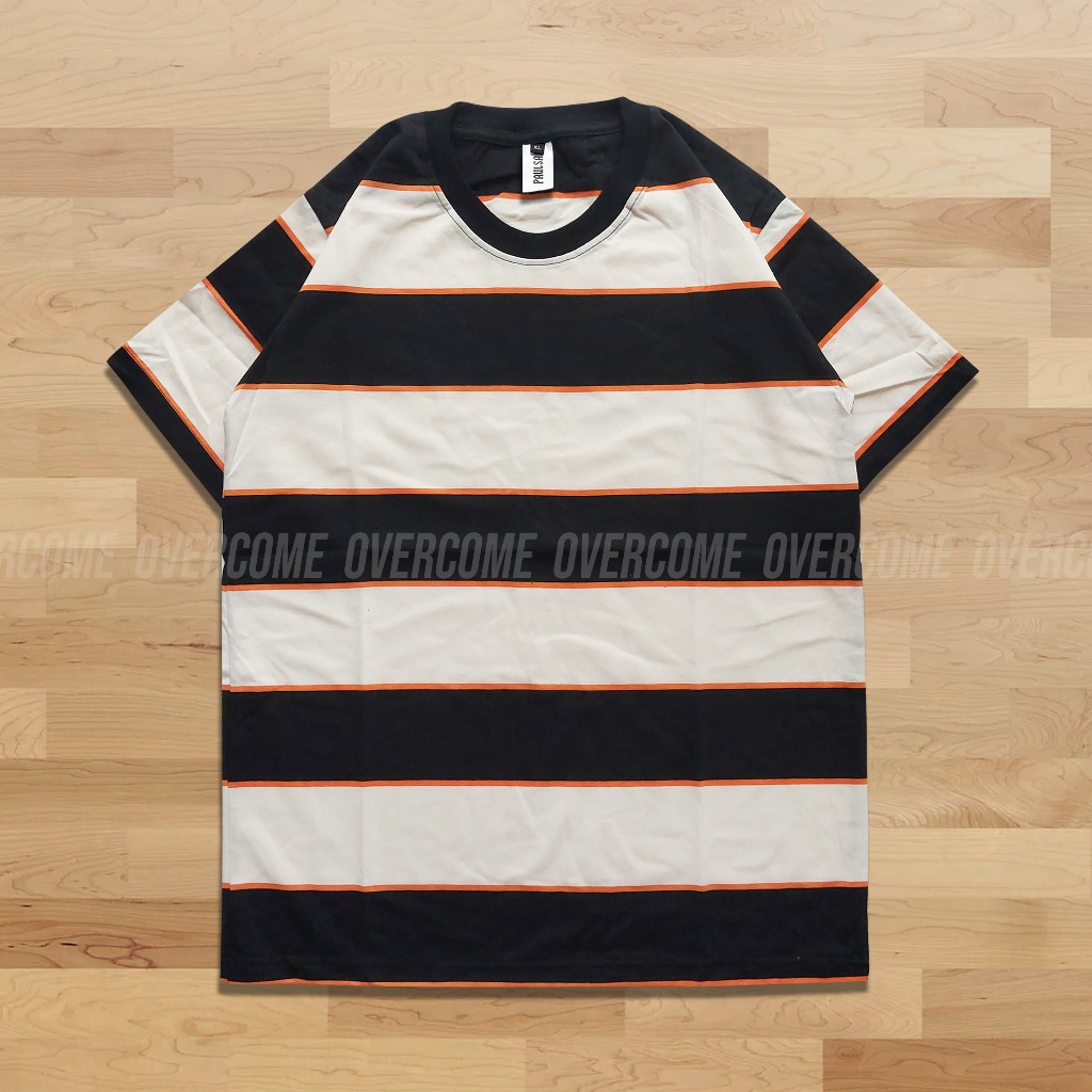 kaos stripe 0.5 hitam krem reguler kaos salur kaos pria wanita dewasa garis garis