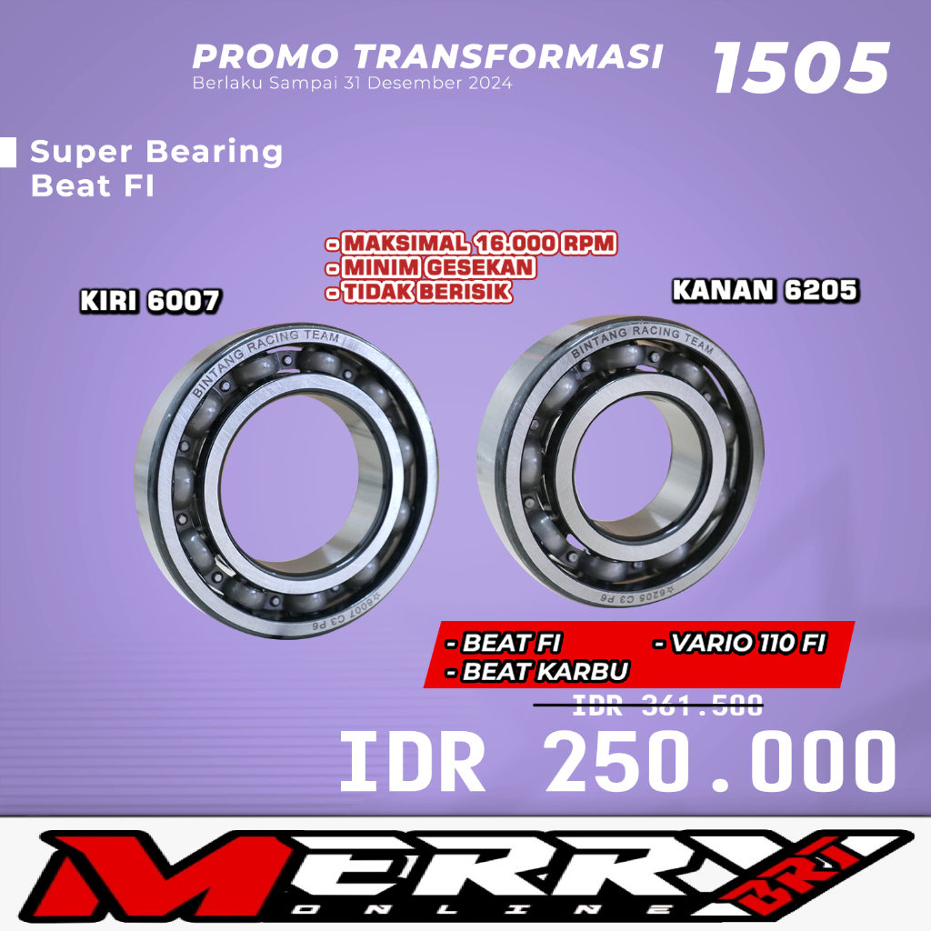 Promo 1505 Super Bearing BRT Klaher Kruk as 6007 6205 BEAT FI - BEAT KARBU - VARIO 110