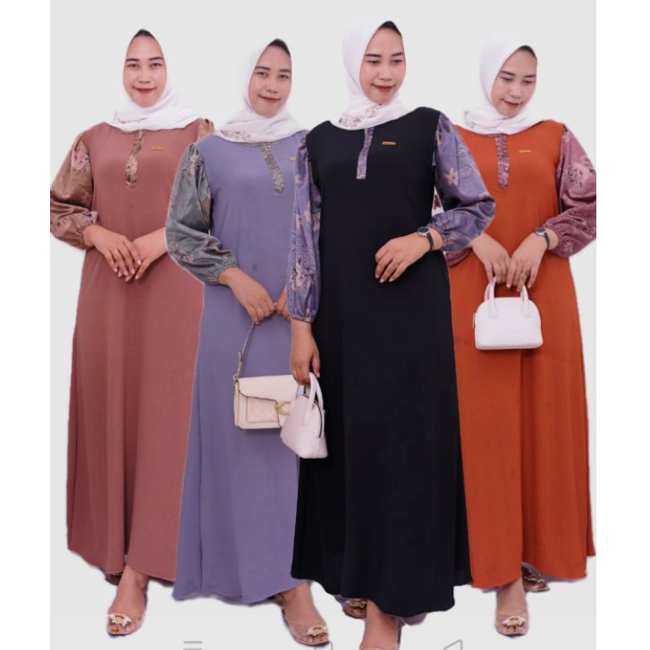 Gamis Kombinasi Lengan Armani Silk Premium – Wudhu Friendly & Busui Friendly by ANDENI_STORE