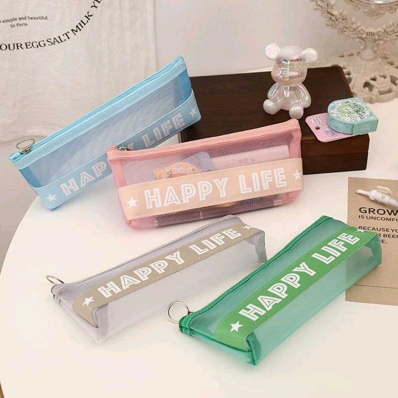 

Kotak Pensil / Tempat Pensil Model Jaring Pencil Case PU Motif Jaring HAPPY LIFE