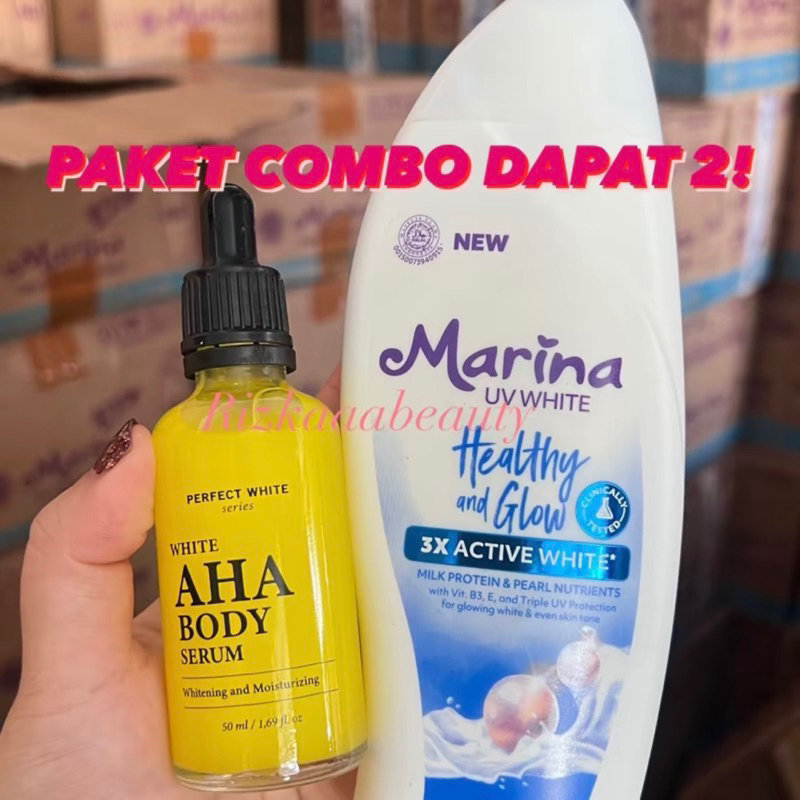 [PAKET COMBO] MARINA 185ml + perfect White 50ml Marina hand & body lotion uv white PERFECT WHITE AHA