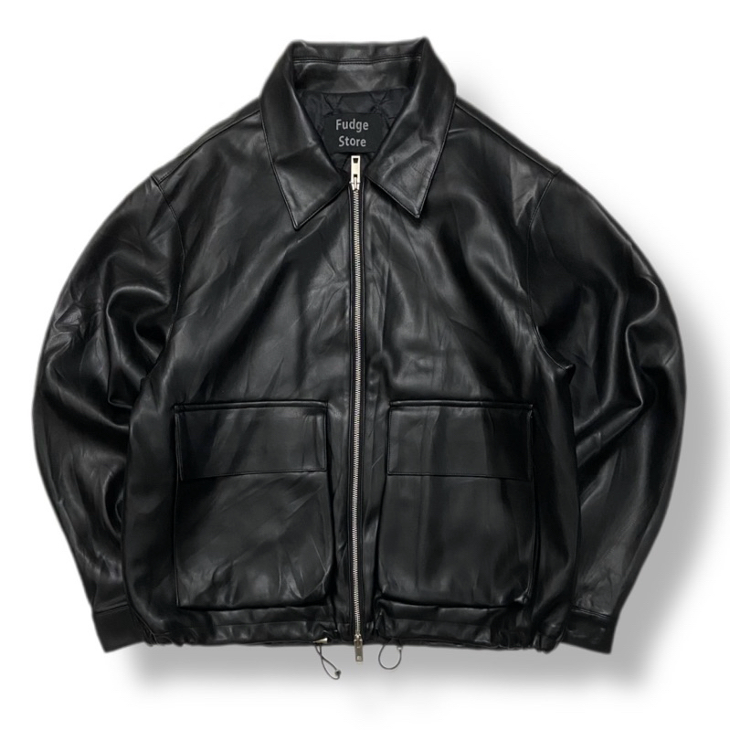 Lafudge Store Casual Leather Work Jacket Inner Quilted Double Zipper