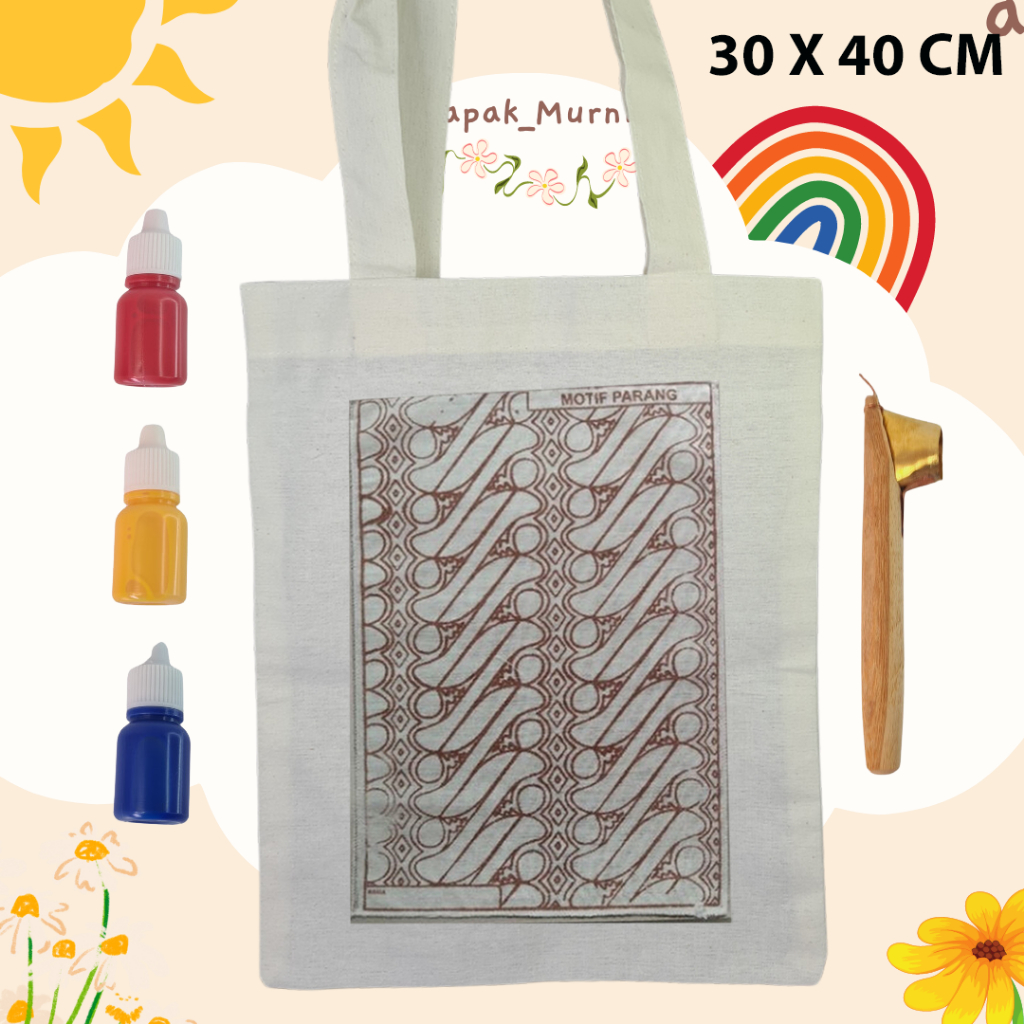 

Paket Alat membatik Tote Bag (30x40cm) untuk Pemula & Profesional – Kualitas Premium! paket canting cat dengan media Totebag termurah