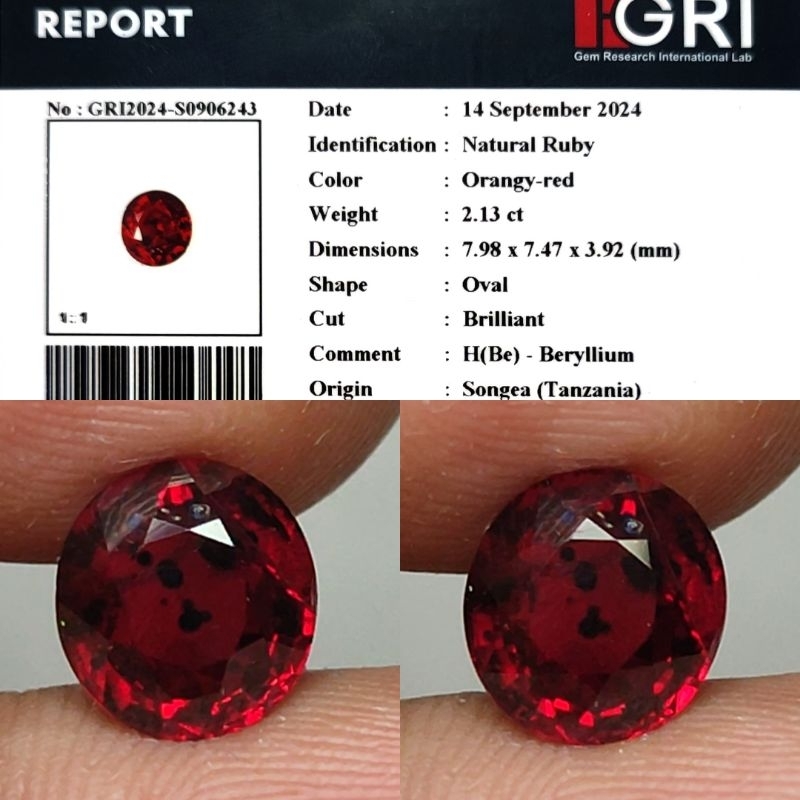 HOT ITEM Natural Ruby Songea Bukan Ruby Burma Myanmar  2.1ct GRI Material Top Crystall Hot Color War