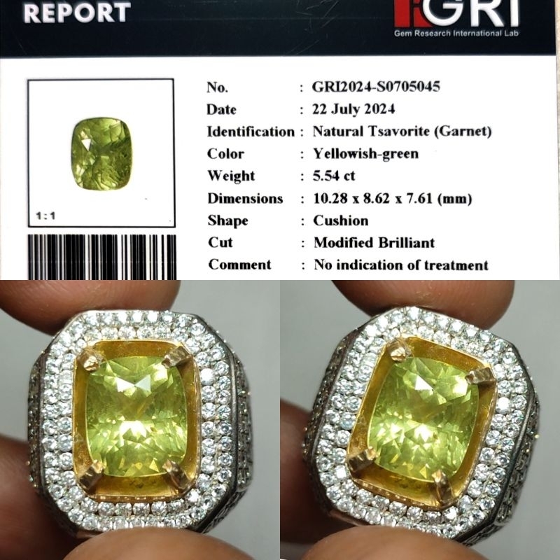 NICE ITEM Natural Tsavorite Garnet 5.5ct GRI Material Clean Crystall Fresh Color Full Luster Gemeric