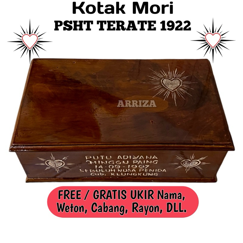 TERMURAH Kotak Mori Psht Kayu Jati Motif Ukir Love Bersinar Psht Terbaru / Tempat Penyimpanan Sabuk 