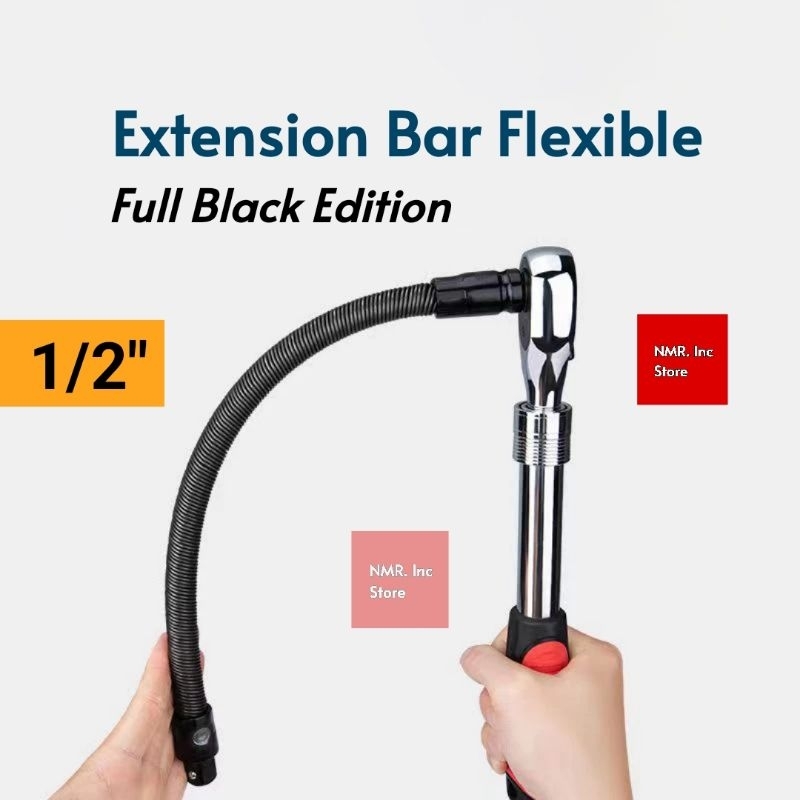 Extension Bar Flexible Drive 1/2" Full Black, Gagang Sambungan Mata Kunci Shock Fleksibel.