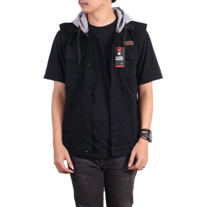 Jaket Rompi Jeans Pria Hoodie Fleece