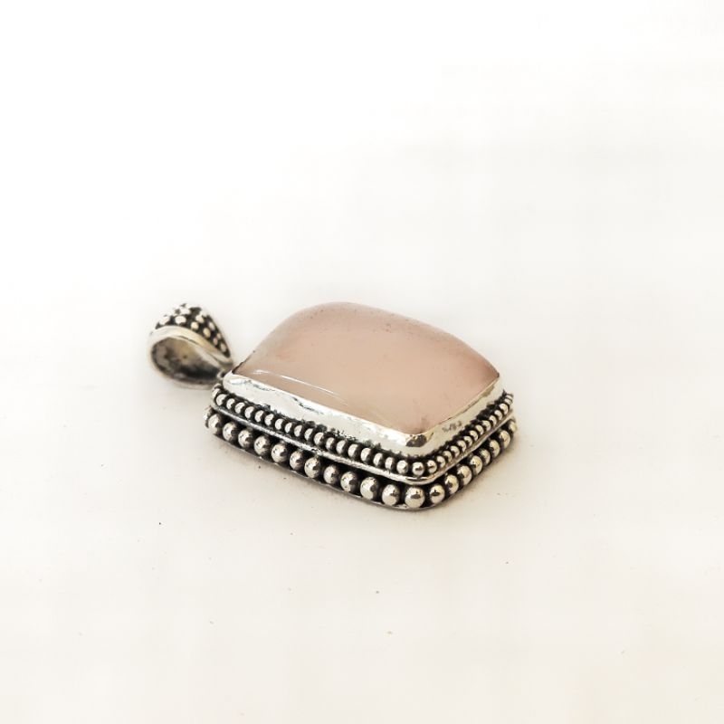 Liontin Mainan Kalung Perak Silver Bali Asli 925 Jawan Bun Batu Rosequarz Pria Wanita Costum