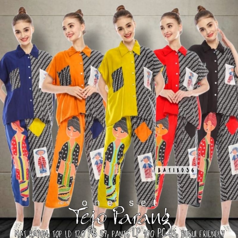 (Semerbak) Setelan celana blus rayon kekinian halus kancing depan saku murah krah stelan hq wanita r