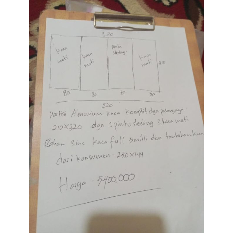 pesanan partisi almunium dari Sentul, ukuran sesuai dgn di gambar shopee