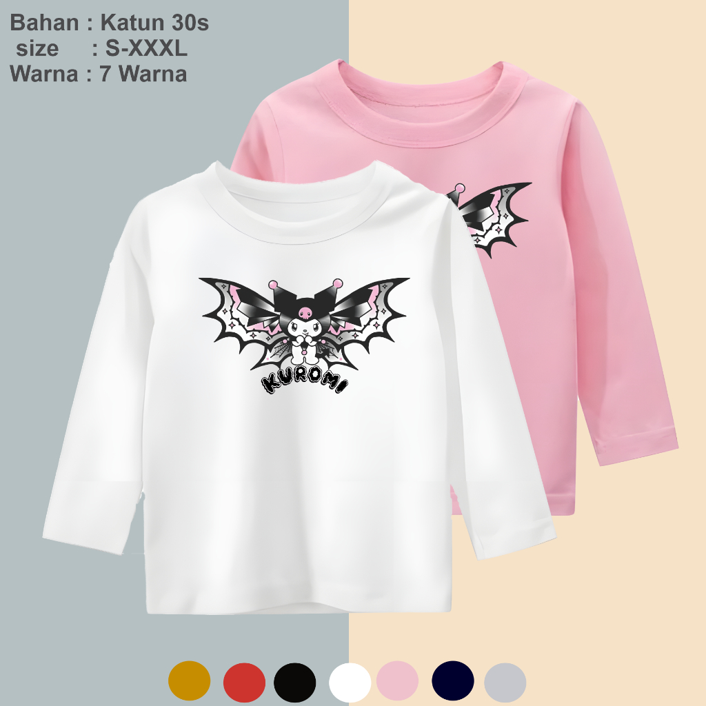 Baju Kaos Anak Lengan Panjang Kuromi Sayap Cantik Kaos Distro Anak Perempuan Atasan Anak Perempuan