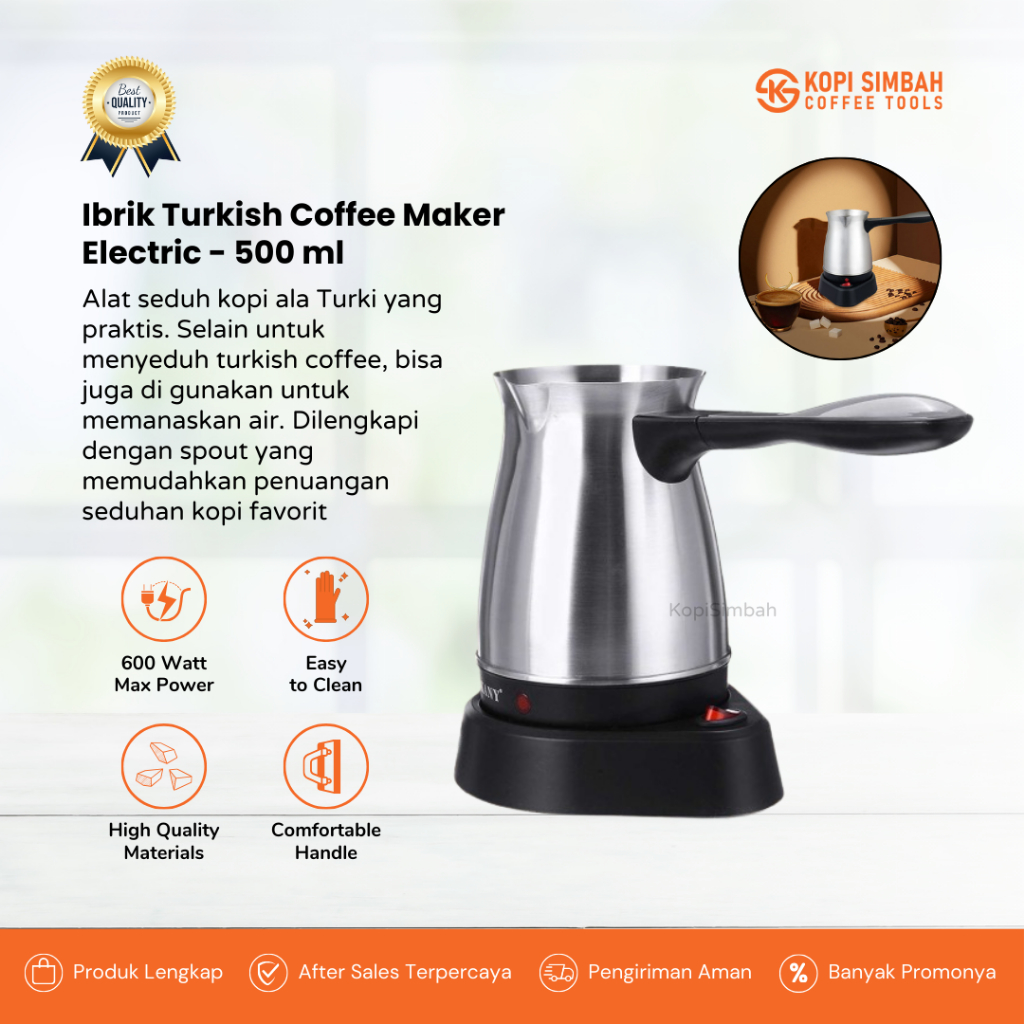 Electric Ibrik Turkish Coffee Maker 500ml Stainless Steel Alat Seduh Pembuat Kopi Ala Turki Elektrik