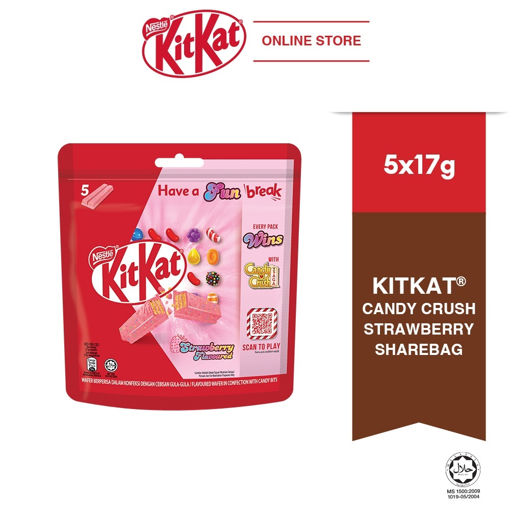 

Coklat Nestle KITKAT Candy Crush Strawberry Limited Edition 85gram isi 5pcs