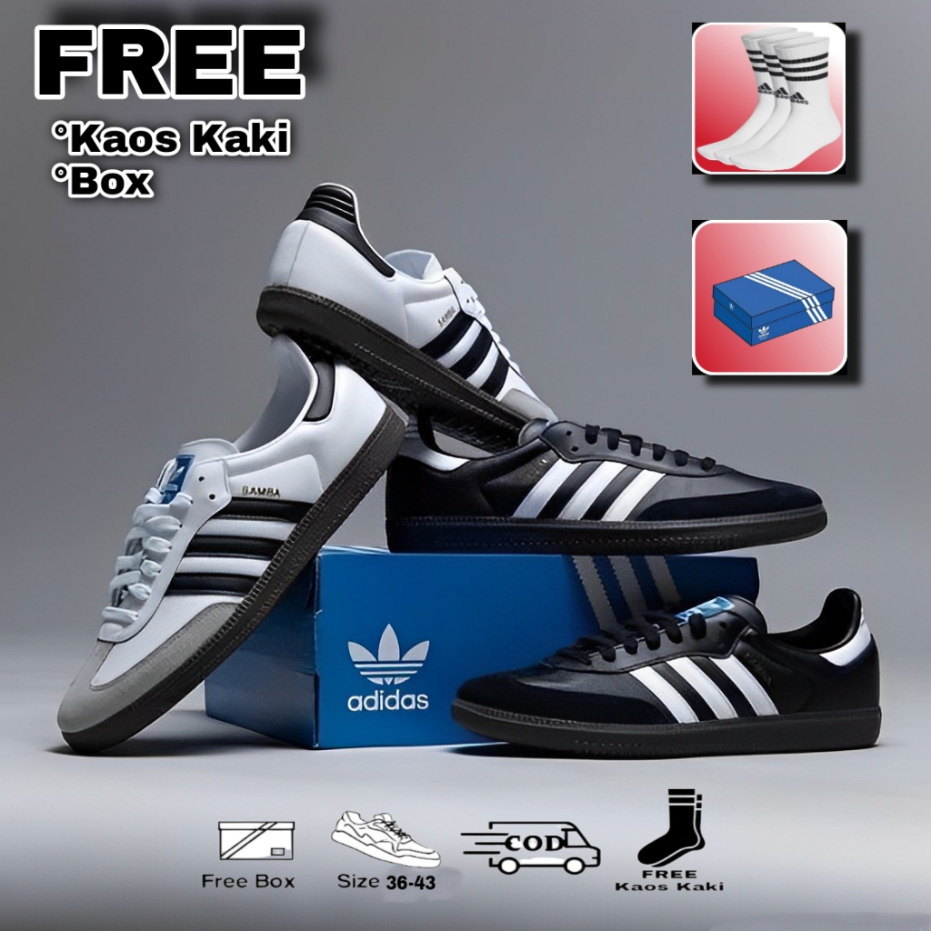 Sepatu Adidas Samba Putih Lis Hitam Sepatu Adidas Original 100% Sepatu Sneakers Pria / Wanita