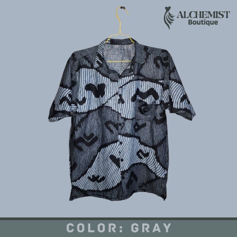 Kemeja Batik Pria Cowok Gray Grey Abu abu Kemeja Formal Casual Pria Gray Abu Abu Kemeja Lengan Pende