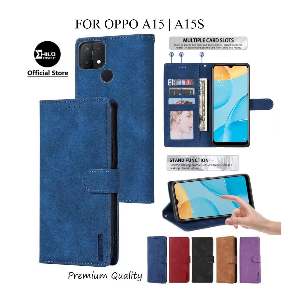 Wilocase Oppo A15 | Oppo A15s Premium Case Flip Wallet Kulit/Casing Dompet Hp