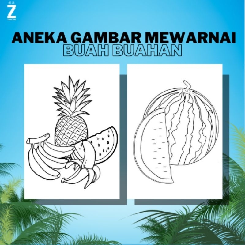 Kertas Gambar Mewarnai A4 [ Buah Buahan ]