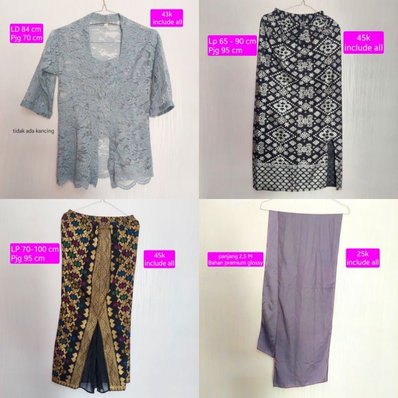 KEBAYA BRUKAT/ROK KEBAYA PANJANG/SELENDANG KEBAYA