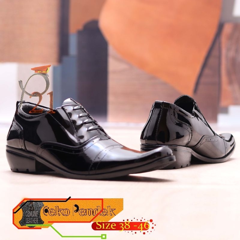 sepatu pdh pria merk p21 kulit asli model CEKO PENDEK KILAP