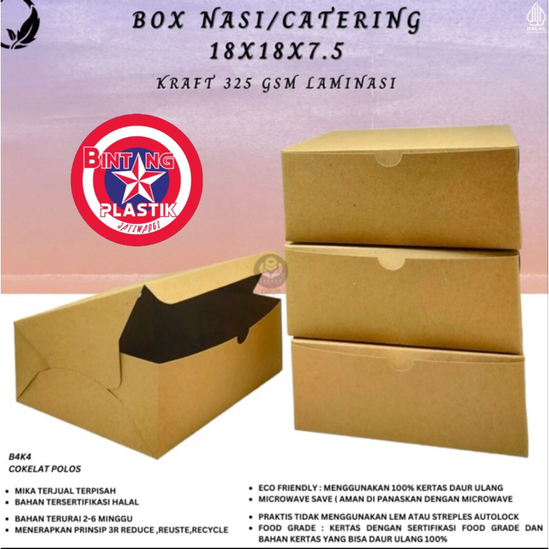 

[ GROSIR 1 PACK ISI 100Lbr] Dus Box Nasi 18 x 18 Catering Eco Kraft 18X18 Laminasi 325 Gsm (B4K4-18X18X7.5) HALAL