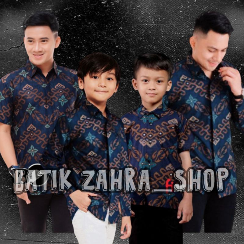 Kemeja Batik Anak Laki-laki Lengan Panjang Couple Batik Ayah dan Anak Cowok Warna Navy Batik Motif Z