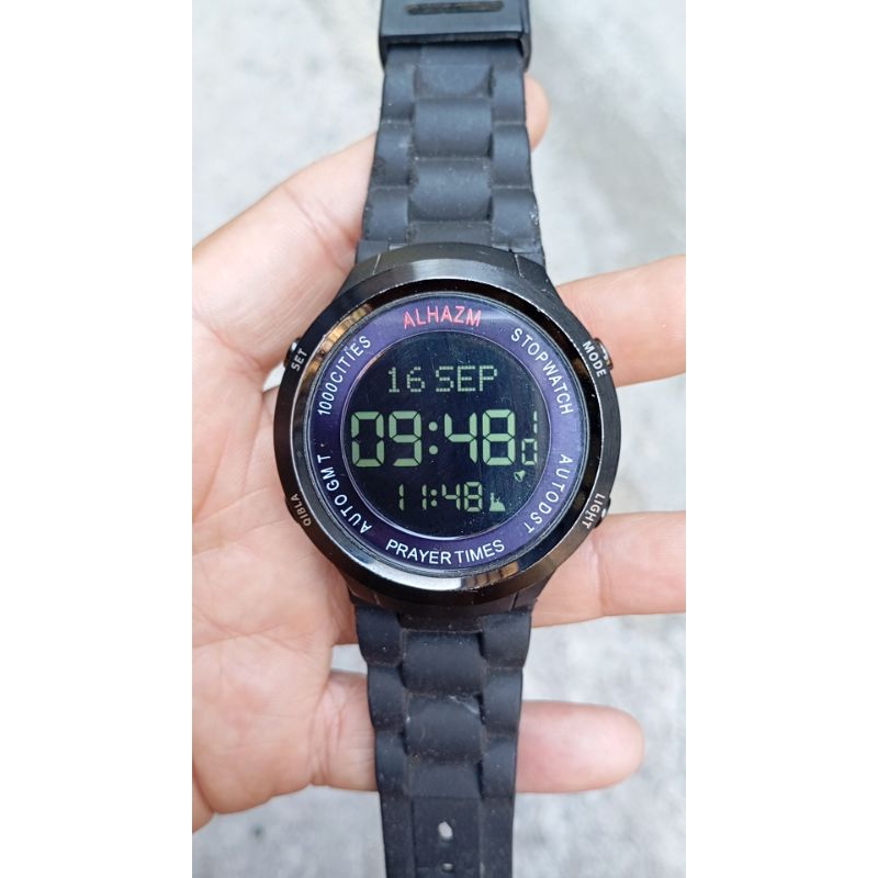 jam tangan alhazm digital alarm sholat dan kompas kiblat second bekas