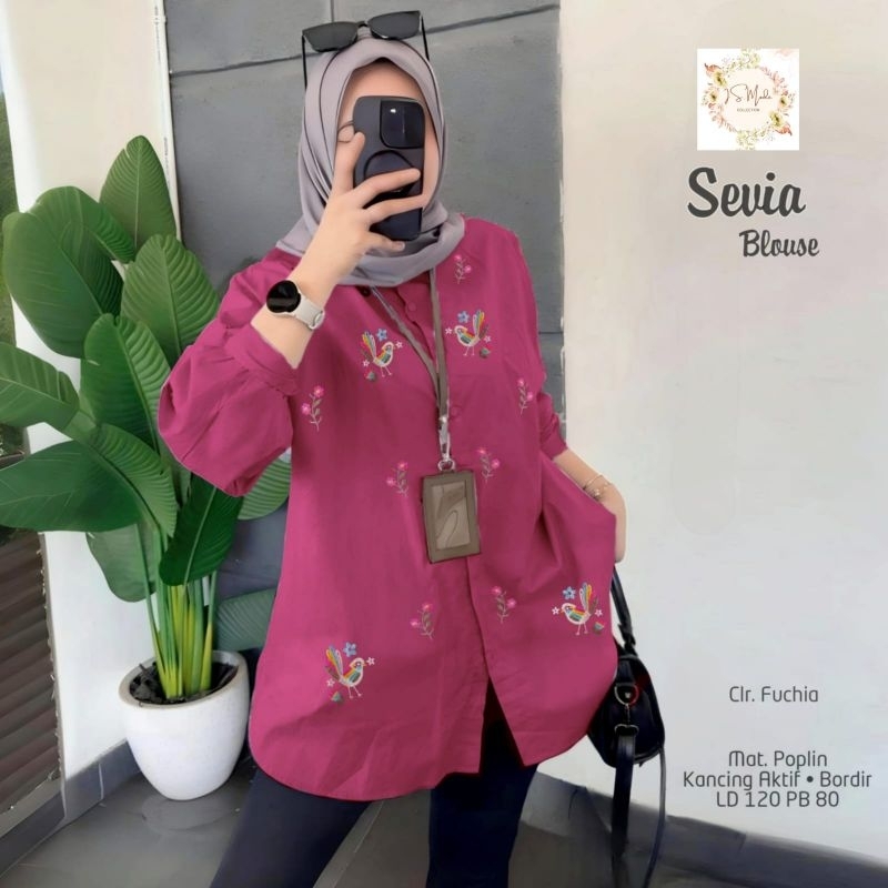 SEVIA BLUS CEWEK JUMBO LD 120 / ATASAN WANITA JUMBO LD 120 POLOS BORDIR