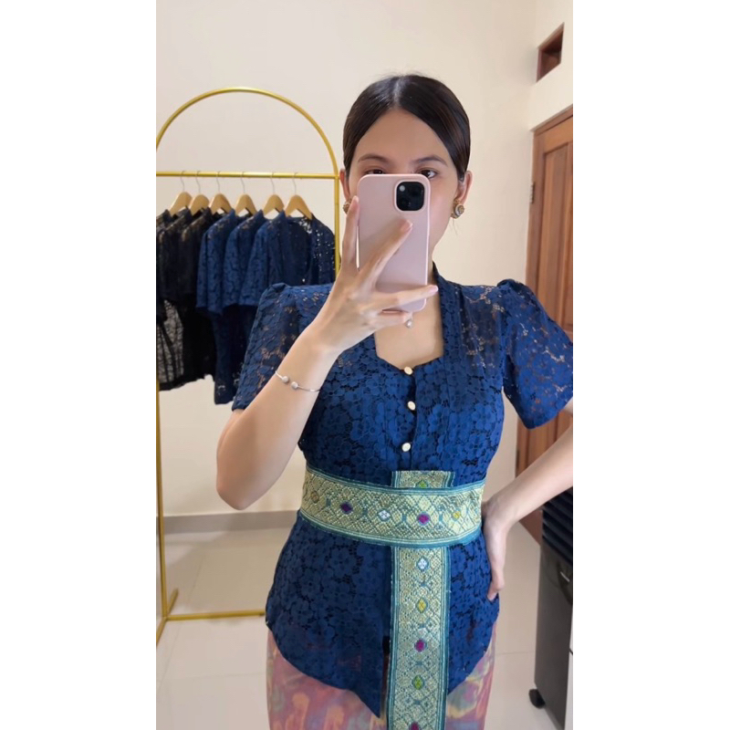 kebaya brokat flowy (Kebaya Saja) | Kebaya navy kebaya biru kebaya lengan pendek kebaya murah kebaya