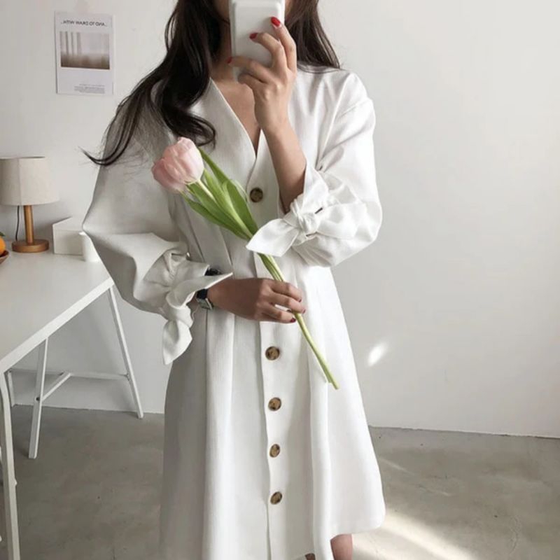 Midi Dress Korea Dress Korea Original London Lace - KATE BUTTON DOWN SHIRT DRESS - Dress Korea Terba