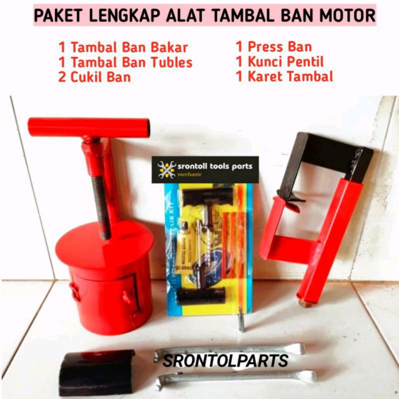 PAKET LENGKAP alat tambal ban bakar tubles tubeles sepeda motor press pres ban tubles cukil kunci pe