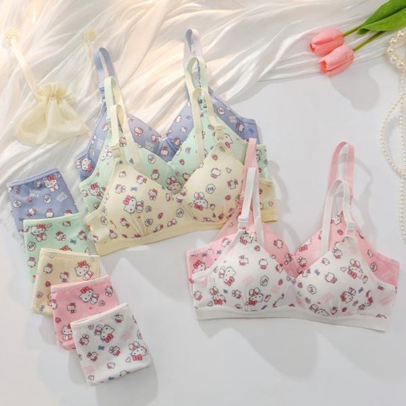 braa BH set wanita remaja dengan celana dalam busa tipis tidak ada kawat motif lucu